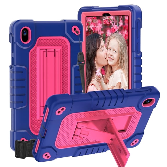 FIEWESEY for Walmart Onn 8 2024 Tablet Case for Onn 8 4th Gen Case Shockproof Hybrid for Kid Kids Friendly Shell Case Built in Shoulder Strap Stand for Walmart Onn 8 2024 Model 100135923 - NavyPink