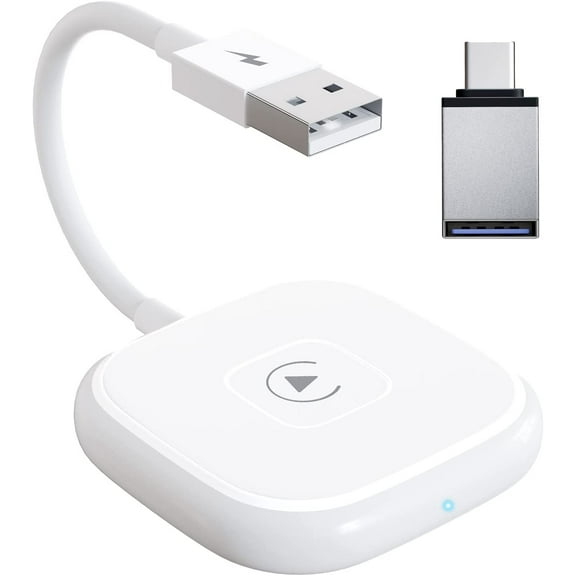 FIEWESEY Wireless CarPlay Adapter for iPhone,CarPlay Dongle for OEM Wired CarPlay Cars,Convert Wired to Wireless CarPlay,Support Online Update Plug & Play Easy Use & Easy to Install (White-Square)