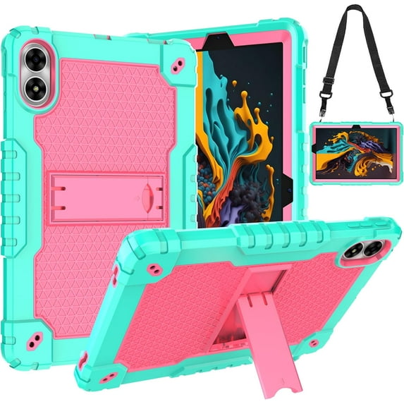 FIEWESEY case for UMIDIGI G3 Tab Case,UMIDIGI G2 Tab Case,UMIDIGI G1 Case, Built in Stand Shoulder Strap for 10.1" UMIDIGI G3 Ultra Tab/G3 Tab/G2 Tab/G1 Tab Tablet (Green/Pink)
