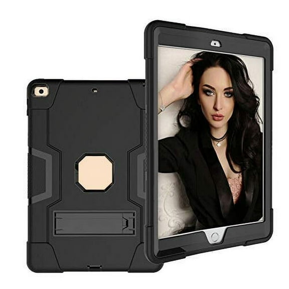FIEWESEY for iPad 10.2 Inch 9th Gen Case, for iPad 10.2 inch 8th/7th Generation Case,Heavy Duty Shockproof Rugged Protective Built-in Kickstand+Screen Protector(Black/Black+2 Pcs Screen Protector)