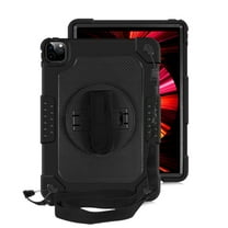 FIEWESEY for iPad 10.9 Inch Tablet Case, Hand Strap Rotatable Stand Kids Shockproof Cover for iPad Air (6th 5th and 4th Gen)/iPad Pro 11 2020/2018/2021/2022/2024 Tablet(Black/Black)