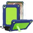 thumbnail image 1 of FIEWESEY for iPad 10th Generation 10.9 inch Tablet Case,Shoulder Strap Soft Silicone&Hard Back Shockproof Kids Friendly Case for 10.9 inch iPad 10th Generation+Screen Protector (Navy/Green,2 Pcs), 1 of 6
