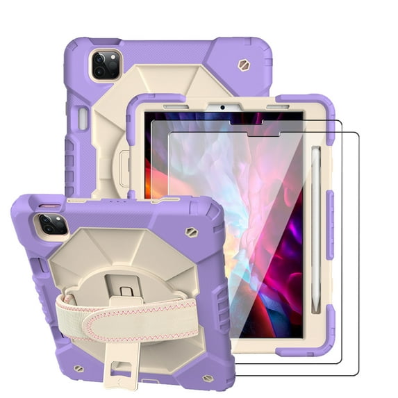 FIEWESEY for iPad Air 6th , Air 5th Generation Case,Rotatable Stand Kids Shockproof Cover for iPad Air (6th 5th and 4th Gen)/iPad Pro 11 2024/2022/2021+Screen Protecto(Purple/White,2 Pcs)