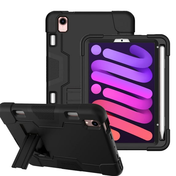 FIEWESEY for iPad Mini 6 6th Generation 8.3 inch Case,Heavy Duty Rugged Shockproof Kids Friendly Hybrid Built-in Stand Protective Case for iPad Mini 6 (6th Generation) 2021 Release(Black/Black)