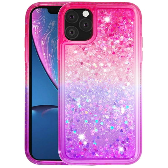 FIEWESEY For iPhone 11 Pro Max 6.5" Case Glitter Case Sparkle Glitter Flowing Liquid Quicksand with Shiny Bling Diamond Women Girls Cute Case For Apple iPhone 11 Pro Max 6.5 inch - Pink+Purple