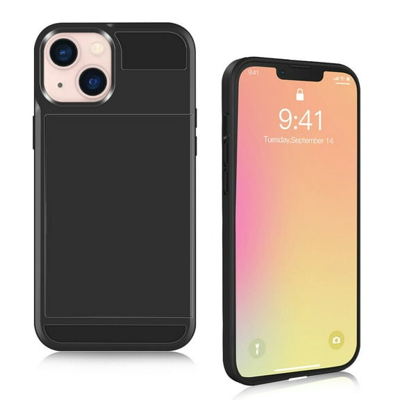 FIEWESEY for iPhone 13 Phone Case,Ultra-Thin Sliding Credit Card Slot, Full Body Protective Shell, Scratch-Resistant Shock-Proof Protective Cover for Apple iPhone 13 6.1 Inch(Black)