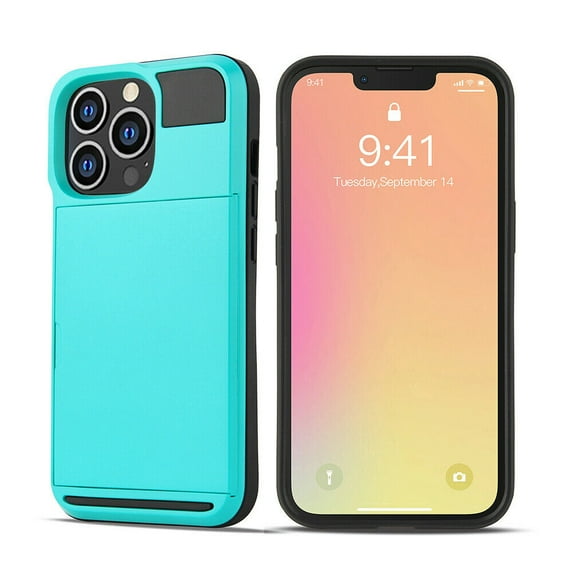 FIEWESEY for iPhone 13 Pro Phone Case,Ultra-Thin Sliding Credit Card Slot, Full Body Protective Shell, Scratch-Resistant Shock-Proof Protective Cover for Apple iPhone 13 Pro 6.1 Inch(Green)