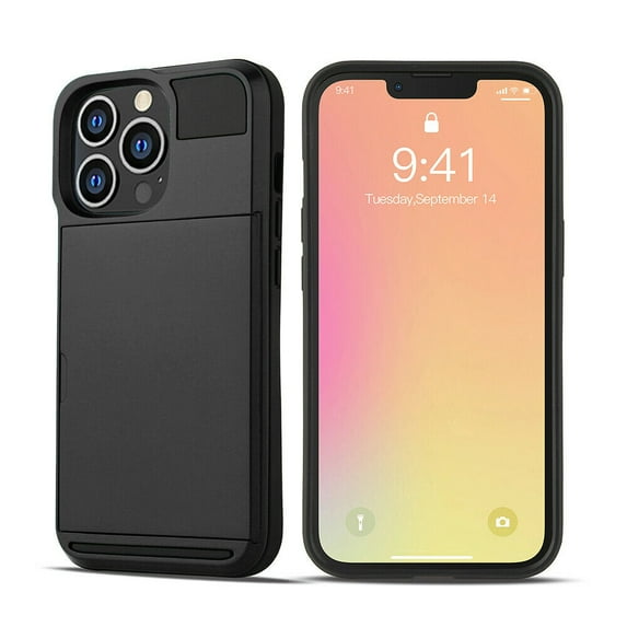 FIEWESEY for iPhone 13 Pro Phone Case,Ultra-Thin Sliding Credit Card Slot, Full Body Protective Shell, Scratch-Resistant Shock-Proof Protective Cover for Apple iPhone 13 Pro 6.1 Inch(Black)