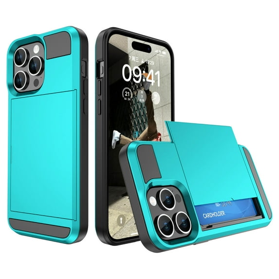 FIEWESEY for iPhone 15 Case,for iPhone 15 Pro Case,for iPhone 15 Plus Case,for iPhone 15 Pro Max Case,Card Holder Protective Shockproof Hidden Card Slot Wallet Case for iPhone 15 Pro Max(Blue)