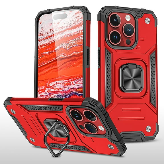 FIEWESEY for iPhone 15 Case,for iPhone 15 Pro Case,for iPhone 15 Plus Case,for iPhone 15 Pro Max Case,Military Grade Shockproof Hard Back Ring Stand Armor Case for iPhone 15 Pro Max(Red)