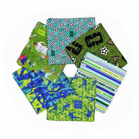 FIFA Licensed Fat Quarter Fabric Bundle – Set of 6 Assorted Cotton Precuts (18" x 22") – Premium Quilting and Sewing Fabric