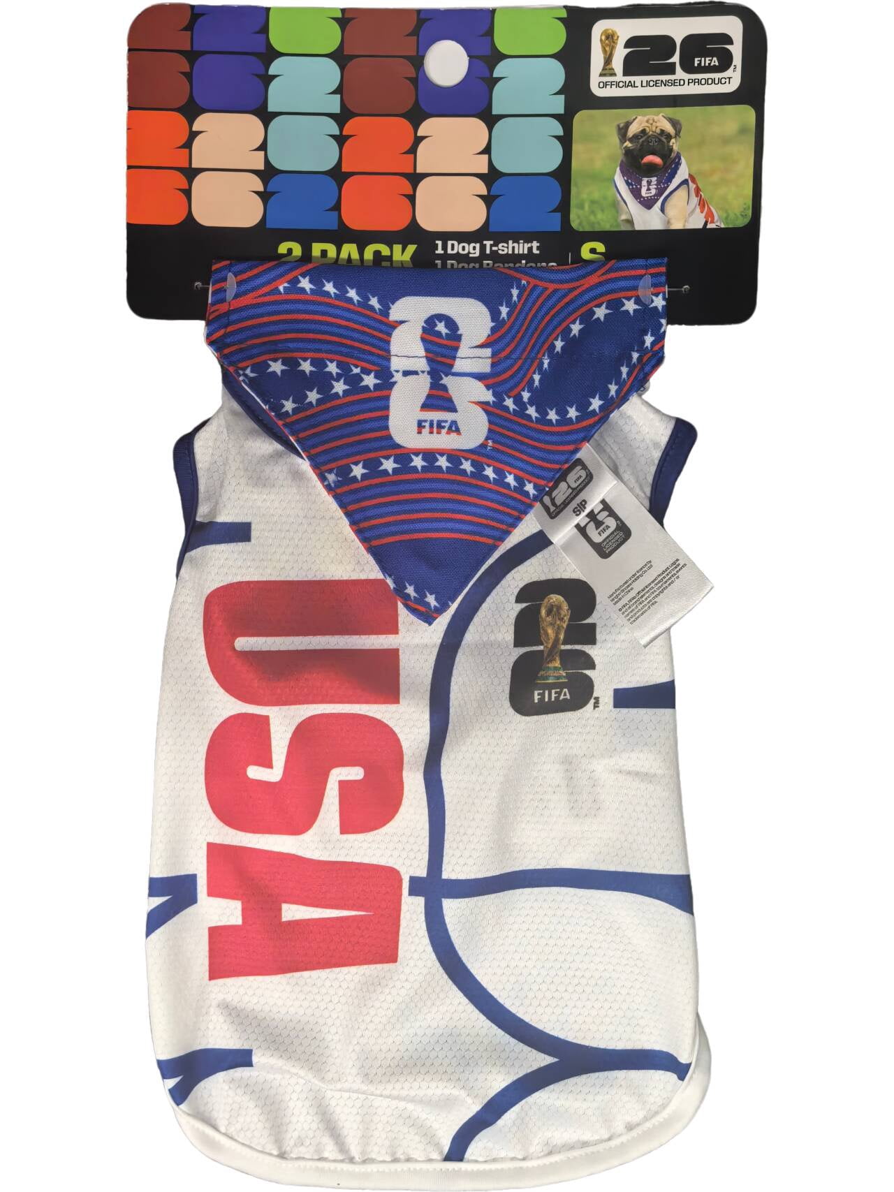 FIFA World Cup 2026 Team USA Pet Soccer Jersey and Bandana for Cats & Dogs, 2 pack, Small