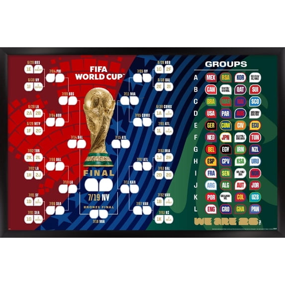 FIFA World Cup 2026 - Tournament Bracket Wall Poster, 14.725" x 22.375" Framed