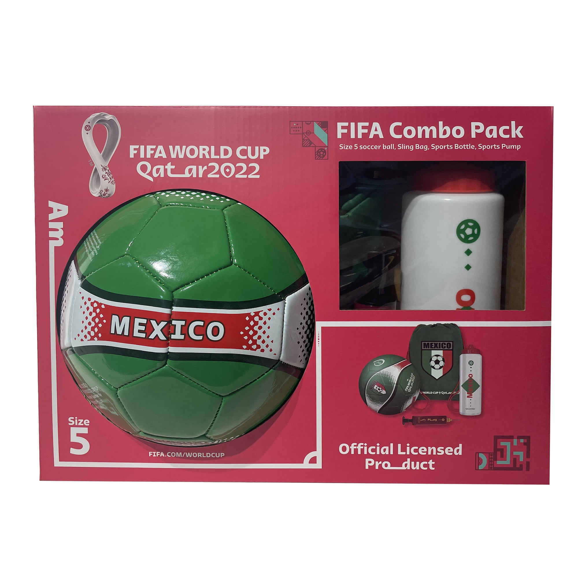 FIFA World Cup 4pc Combo Soccer Set, Size 5 Soccer Ball, Mexico Flag Print 