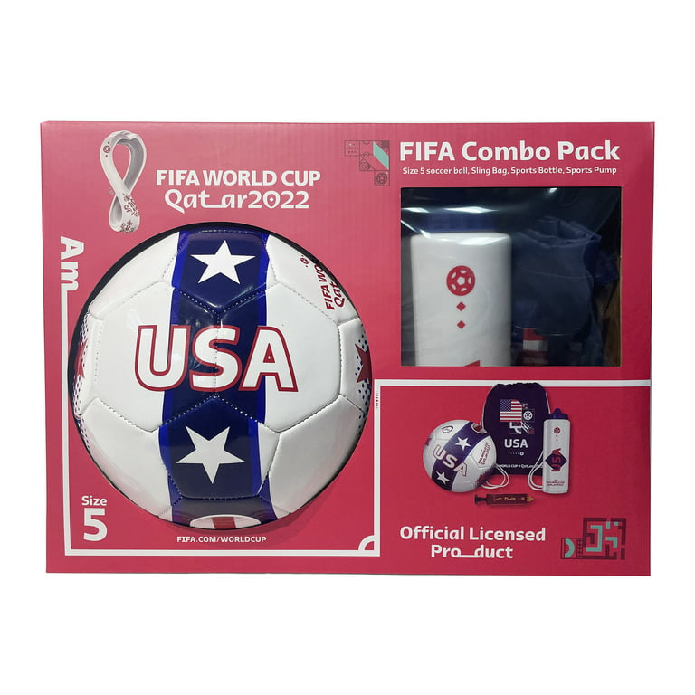 FIFA World Cup 4pc Combo Soccer Set, Size 5 Soccer Ball, USA Flag Print 