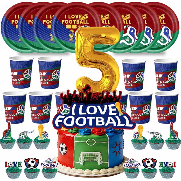 FIFA World Cup Birthday 5th Cups Party Supplies Plates Fans Decorations Cake Topper Decor