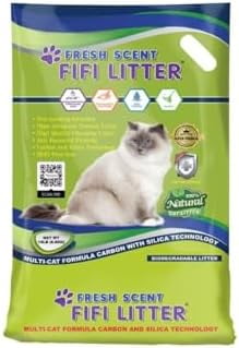 FIFI Litter 15-lbs.All Natural,Premium Multi-Cat Formula,Bentonite/Carbon/Silica, Aluminum Foil Bag,Quick Clumping,99.9% Dust Free,Long -Lasting Odor Control,Non-Tracking, Super Absorbent, Fresh Scent