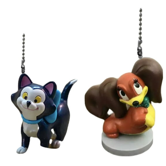 FIFI Pet Dog Pup & Figaro Lamp Fan Pull Chain PVC Figurine Mickey Minnie Helper New