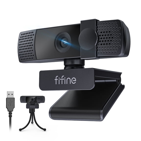 FIFINE 4K Computer Webcam with Dual Microphone, 4K/1080p Reseolution, Auto-Focus, USB Camera, Built in Noise Reduction Dual Mic, Privacy Cover, 6P Lens, 76.3 FOV, Plug & Play K438