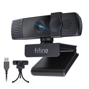 FIFINE 4K Computer Webcam with Dual Microphone, 4K/1080p Reseolution, Auto-Focus, USB Camera, Built in Noise Reduction Dual Mic, Privacy Cover, 6P Lens, 76.3 FOV, Plug & Play K438