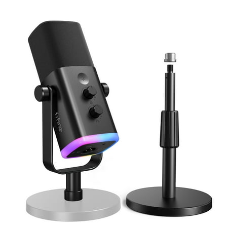 FIFINE AM8 with Height-Adjustable Stand, XLR USB Dynamic Microphone for Computer PC PS5, Gaming/Streaming Mic with RGB, Headphone Jack, Mute, Gain Knob