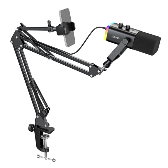 FIFINE AM8 Dynamic Microphone with Boom Arm Stand, USB XLR Gaming Microphone Kit for PC Computer PS5 with RGB, Headphone Jack, Phone Holder AM8T NEO