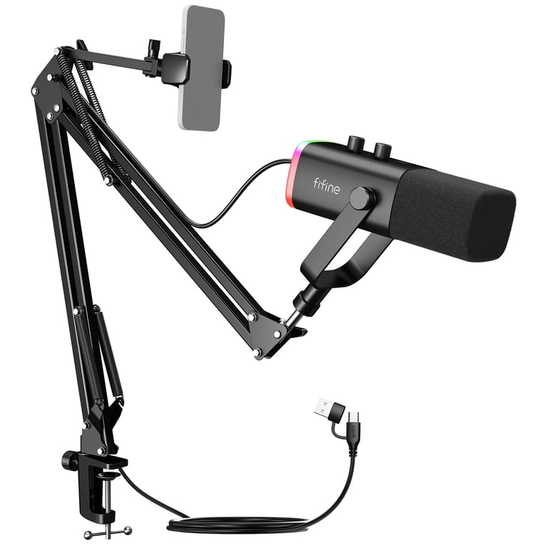 FIFINE AM8 Gaming Microphone Kit with Boom Arm Stand, USB XLR