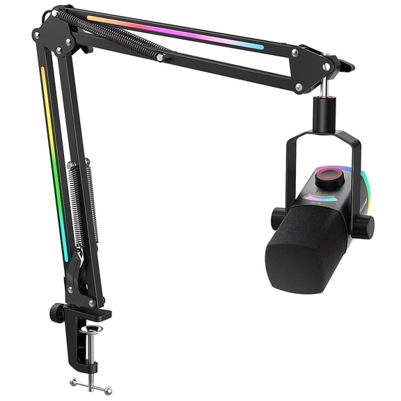 FIFINE AM8 Gaming Microphone Kit with Software, RGB Boom Arm Stand, USB/XLR Dynamic PC Microphone for Computer PS5 with Mute, Headphone Jack, AM8PROT