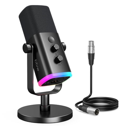 FIFINE AM8 XLR USB Dynamic Microphone for Computer PC PS5, Gaming/Podcast Mic with Clear Voice, RGB Light, Headphone Jack, Mute Button, Desktop Stand for Streaming, Music Recording