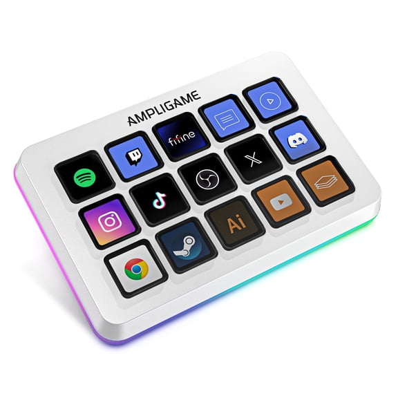 FIFINE D6 Stream Controller with 15 Customizable Macro Keys, Stream Control Deck with Trigger Actions in Software for OBS/Twitch/YouTube, PC, Mac, White