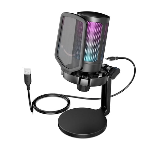 FIFINE Gaming Microphone for PC Computer PS5 PS4 Laptop, USB Streaming Microphone with RGB, Condenser, Mute Button, Gain Control for Recording-A6NEO
