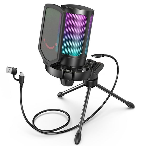 FIFINE A6V Gaming Microphone for PC Computer PS5 PS4 Laptop, USB Streaming Microphone with 192kHz High-Res Audio, RGB, Condenser, Mute, Gain Control