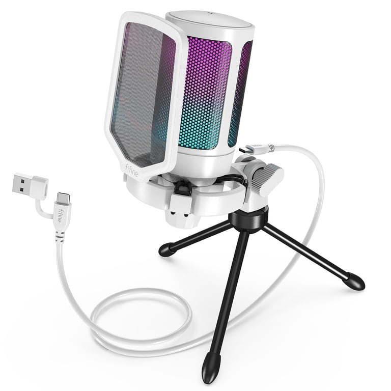 FIFINE, Gaming Microphone, USB streaming, RGB, White - Walmart.com