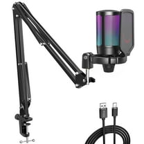 FIFINE Gaming Microphone with Boom Arm for PC Computer PS5 PS4 , USB Streaming Microphone Kit with RGB, Condenser, Mute Button, Gain Control for Recording-A6T