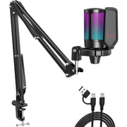 FIFINE A6T Gaming Microphone Kit for PC Computer PS5/4, USB Streaming Microphone with 192kHz High-Res, Boom Arm, RGB, Condenser, Mute, Gain Control