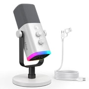 FIFINE AM8 XLR USB Dynamic Microphone for Computer PC PS5, Gaming/Streaming Mic with RGB, Headphone Jack, Mute, Gain for Podcasting, Recording, White