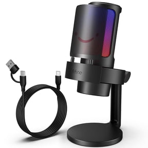 FIFINE A8 Gaming USB Microphone for PS4 PS5 PC Computer,Recording/Streaming Mic with LED,Headphone Jack,Mute Button,Voice Control,Noise Cancellation