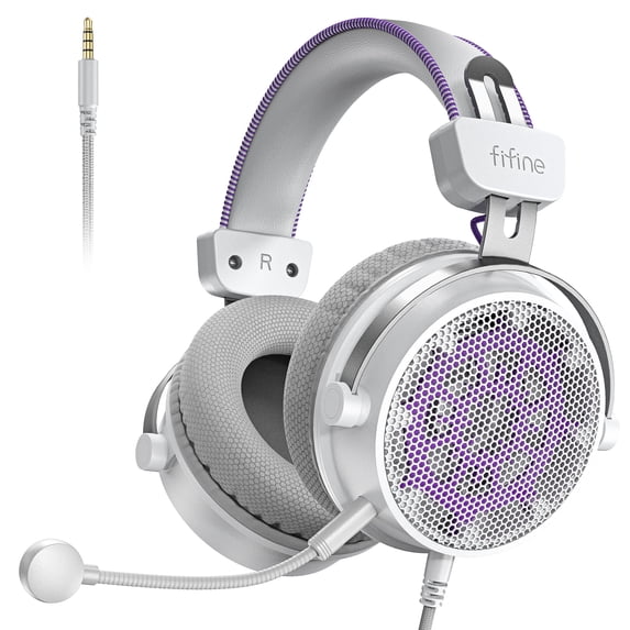 FIFINE HD18 Gaming Headset with Microphone for PC Computer, PS5, Xbox, Wired Open-back Headphones with 3.5mm Connect, White