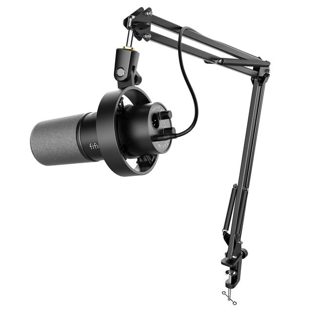 FIFINE K688 Dynamic Microphone with Boom Arm Stand, XLR USB Studio Microphone Kit for Computer with Mute, Monitor for Podcast, Music Recording K688CT