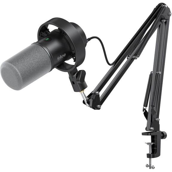 FIFINE K688 Podcast Microphone Kit, USB/XLR Dynamic Microphone with Boom Arm for PC/XLR Mixer, Gaming Mic with Mute Button, Headphone Jack for Vocal, Voice-Over, Streaming, Music Recording -K688CT