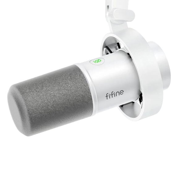 FIFINE K688 USB XLR Studio Microphone for PC Computer Recording, Podcast Dynamic Microphone with Clear Audio for Gaming, Streaming, Headphone Jack for Monitor, Mute Button, Gain Control, White
