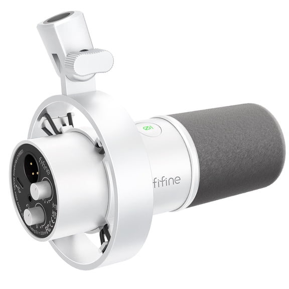 FIFINE K688 USB XLR Studio Microphone for PC Computer Recording, Podcast Dynamic Microphone with Clear Audio for Gaming, Streaming, Headphone Jack for Monitor, Mute Button, Gain Control, White