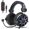 FIFINE Open-Back Gaming Headset with Microphone for PC PS5, Wired Big Over-Ear Headphones with 7.1 Surround Sound, EQ Modes, RGB Lighting Switch WH19
