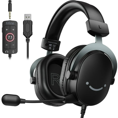 FIFINE H9 Gaming Headset with Microphone for Xbox, PS5/PS4, Switch, Phone, USB/3.5mm Wired PC Headphones with 7.1 Surround Sound & Noise Cancelling