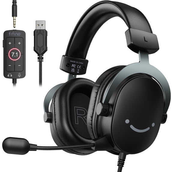 FIFINE H9 Gaming Headset, USB/3.5mm Headphone with Microphone for PC Computer, Xbox, PS5/PS4, 330g Lightweight, 7.1 Sound, Volume Control for Gamer