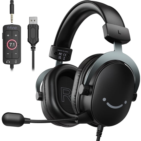FIFINE H9 Gaming Headset, USB/3.5mm Headphone with Microphone for PC Computer, Xbox, PS5/PS4, 330g Lightweight, 7.1 Sound, Volume Control for Gamer