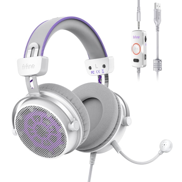 FIFINE PC Gaming Headset with Microphone for Xbox PS5, Wired Open-back Headphones with 3.5mm/USB Connect, 7.1 Surround Sound, EQ Modes H18