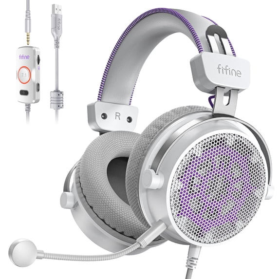 FIFINE H18V Gaming Headset with Microphone for PC Computer, PS5, Xbox, Wired Open-back Headphones with 3.5mm Connect, USB Control Box for 7.1 Surround