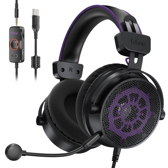 FIFINE H18V Gaming Headset with Microphone for PC Computer, PS5, Xbox, Wired Open-back Headphones with 3.5mm Connect, USB Control Box for 7.1 Surround
