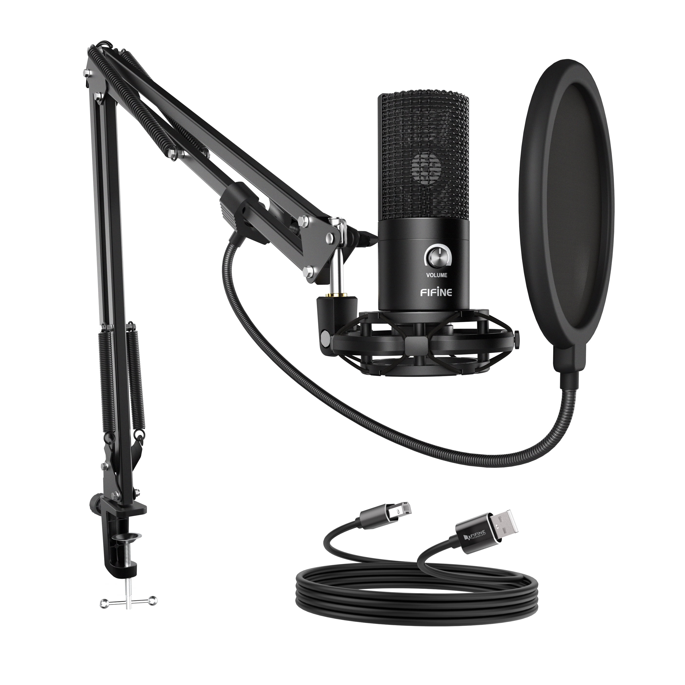 FIFINE Podcast Microphone Kit for Studio, USB Condenser Mic Set for